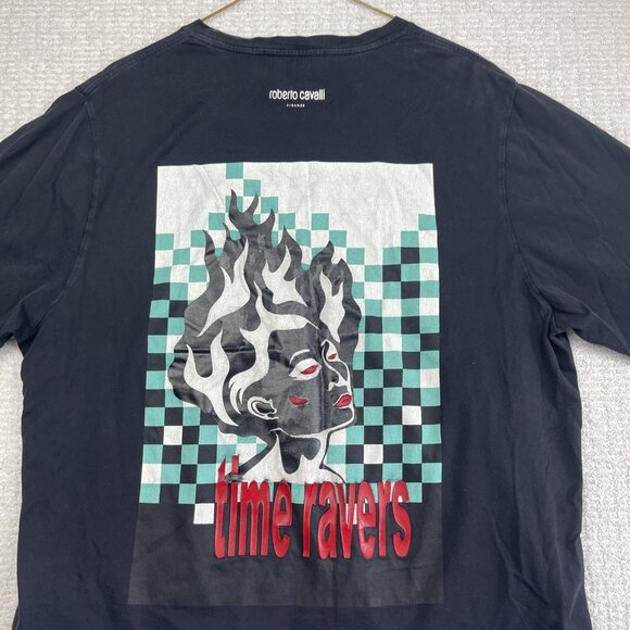 Roberto Cavalli Black ''Time Ravers'' Y2K Goth Graphic XL T-Shirt Italy Made - Picture 7 of 16